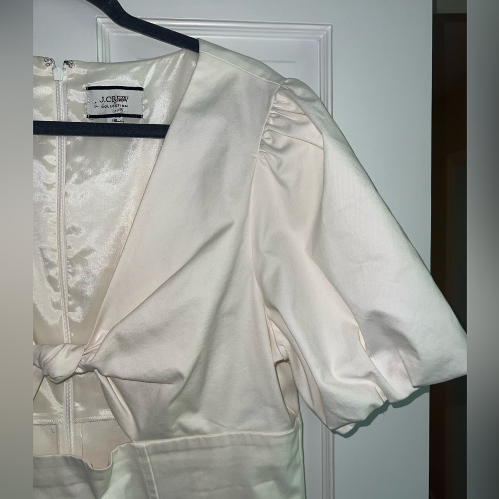 J.Crew Collection Women Cutout Puff-Sleeve Cotton Ivory White Dress Sz 16 - Picture 8 of 14